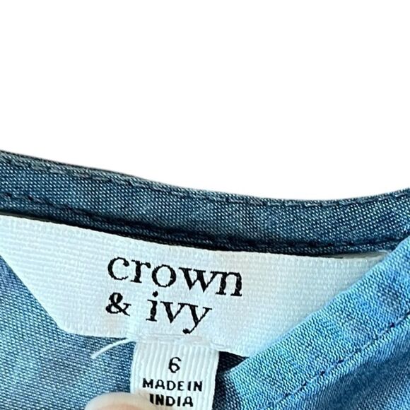 Crown & Ivy Women’s Chambray Dress With Ruffles, Size 6 - Picture 7 of 8